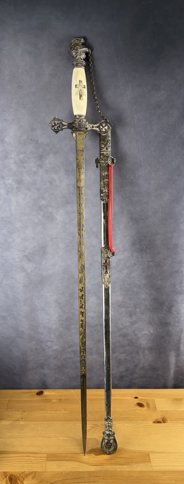 Antique~ MC Lilley & Co Masonic Knights Templar Sword w/Ornate Scabbard