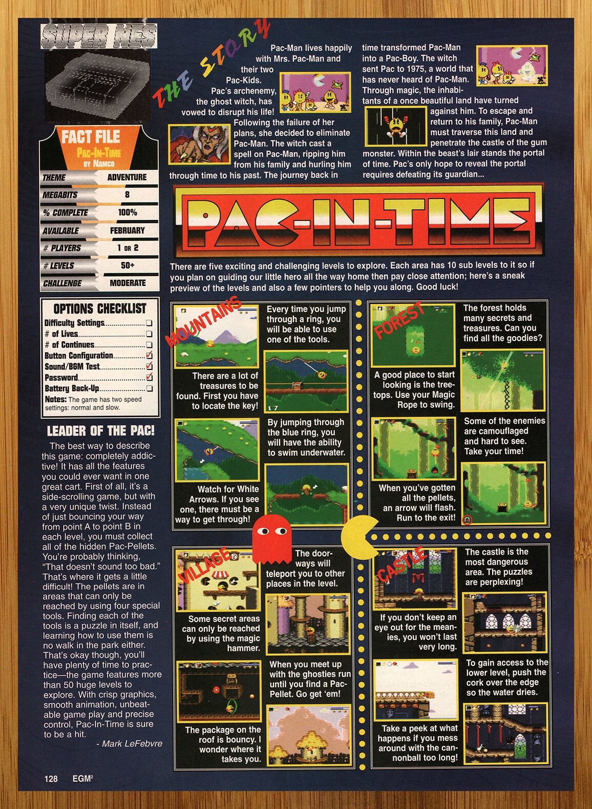 1994 Pac In Time SNES Gameboy PREVIEW Print Ad/Poster Pac Man Video Game Art 90s