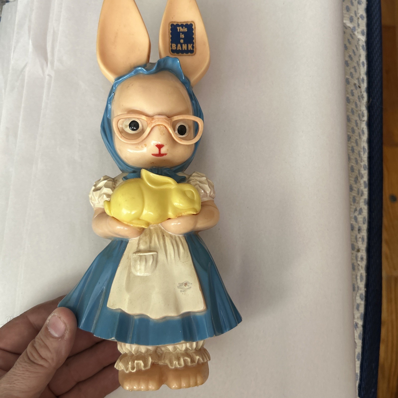 Vintage Knickerbocker Bunny Bank Girl, 1950s Plastic Coin Bank, Nursery Decor