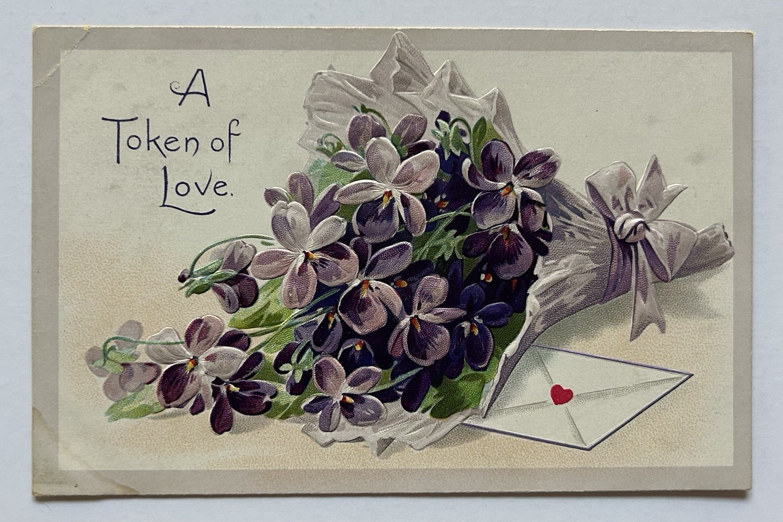 Antique Tuck’s Token Of Love Violet Bouquet Valentine Postcard E6