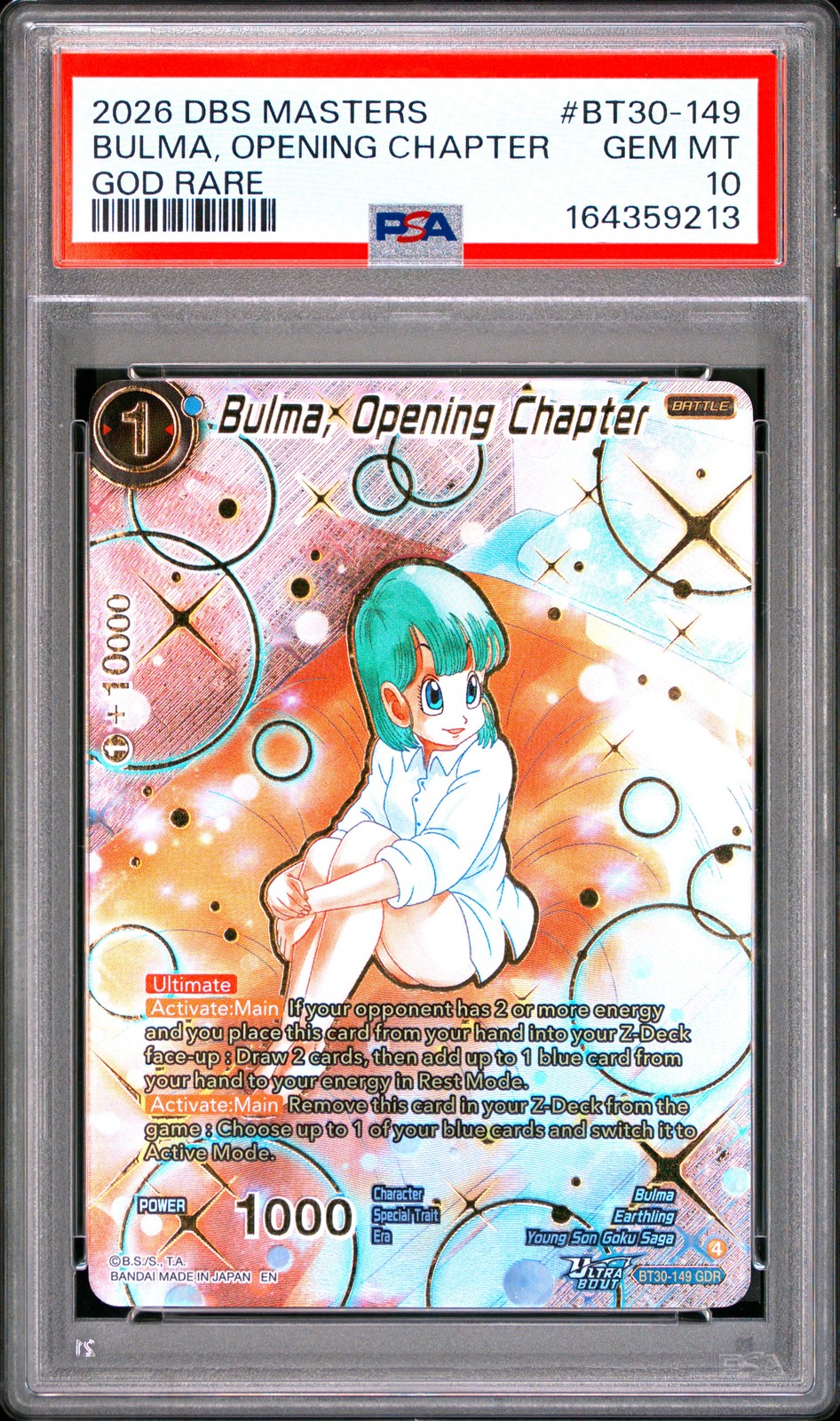 2026 GOD RARE #BT30-149 BULMA, OPENING CHAPTER PSA 10