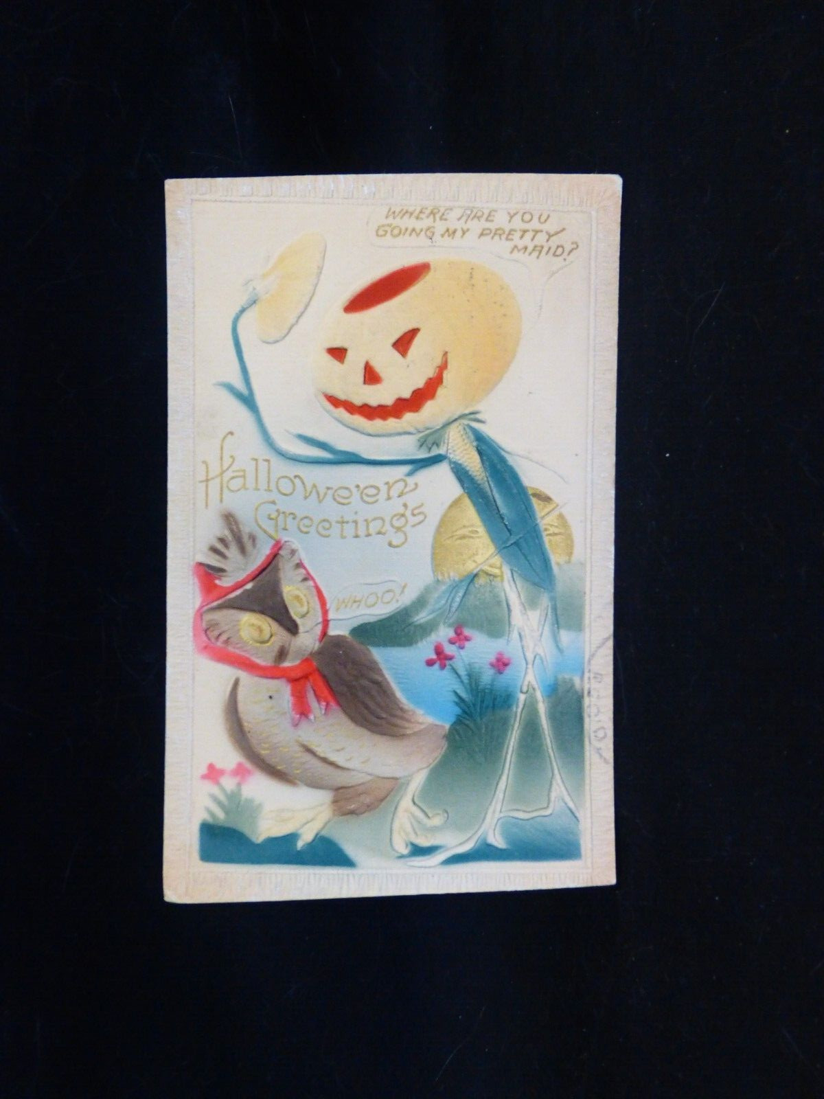 Halloween Postcards Handsome Gent hoping To Walk Miss Hen Home