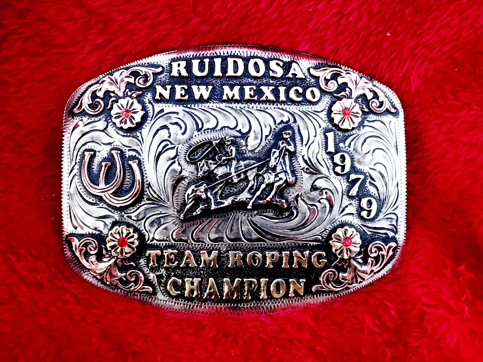 RODEO TEAM ROPING TROPHY CHAMPIONSHIP BUCKLE☆RUIDOSA NEW MEXICO☆1979☆RARE☆88