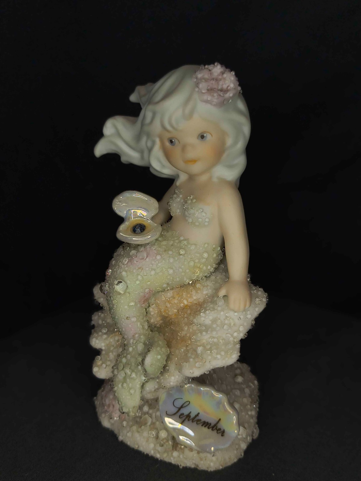 Vintage 1994 Enesco Coral Kingdom September Mermaid Birthday Gem Sapphire