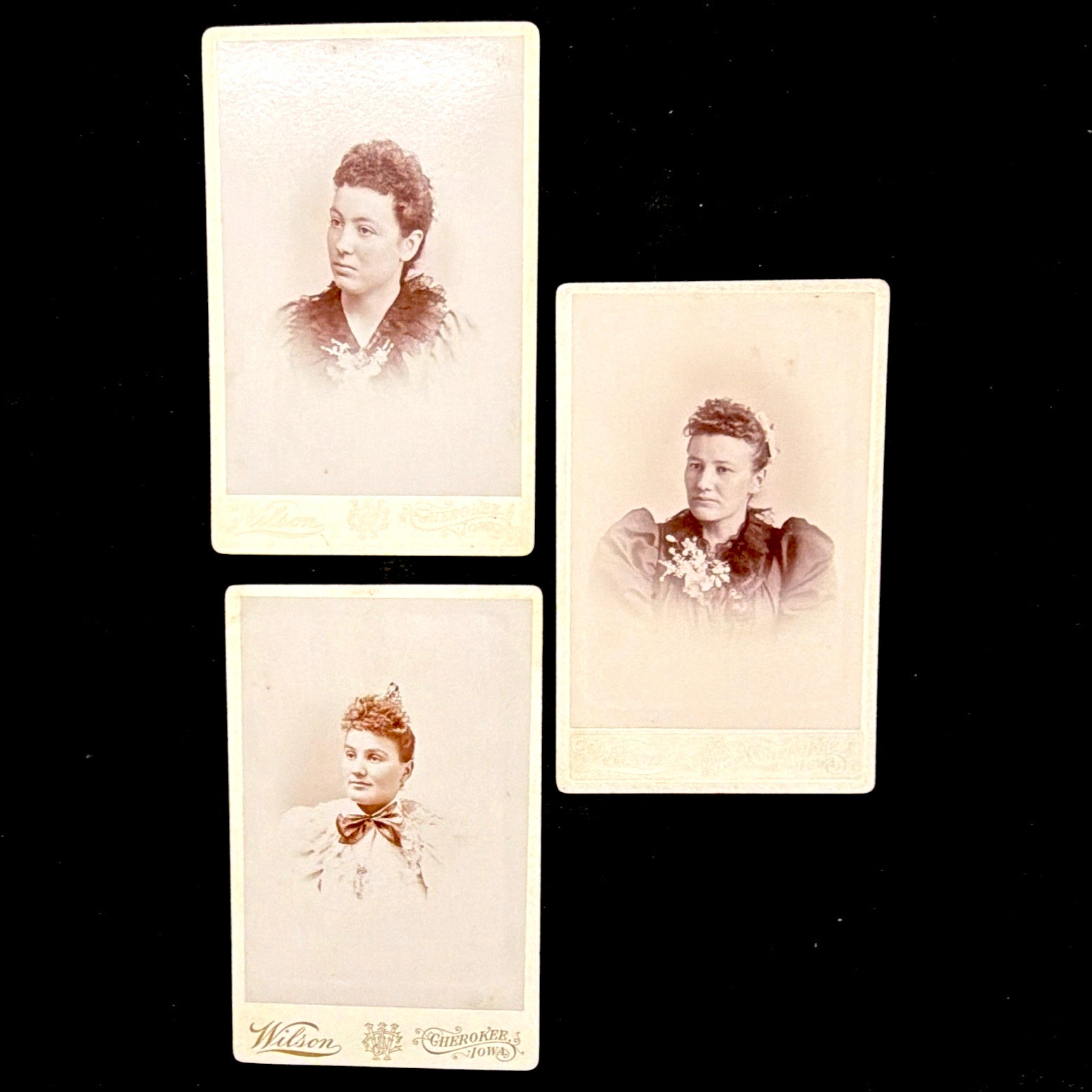 J. C. Wilson Sepia Cabinet Cards Lot Of 3 Portrait 1800’s Vintage 6 1/2 by 4 1/4