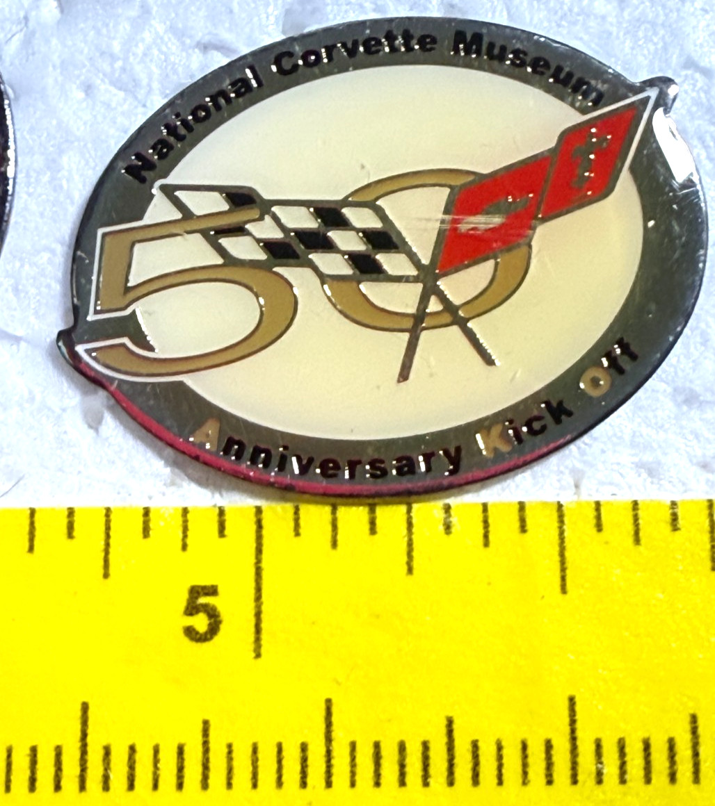 Corvette Museum National 50th Anniversary Kick Off Badge Lapel Tack Pin 
