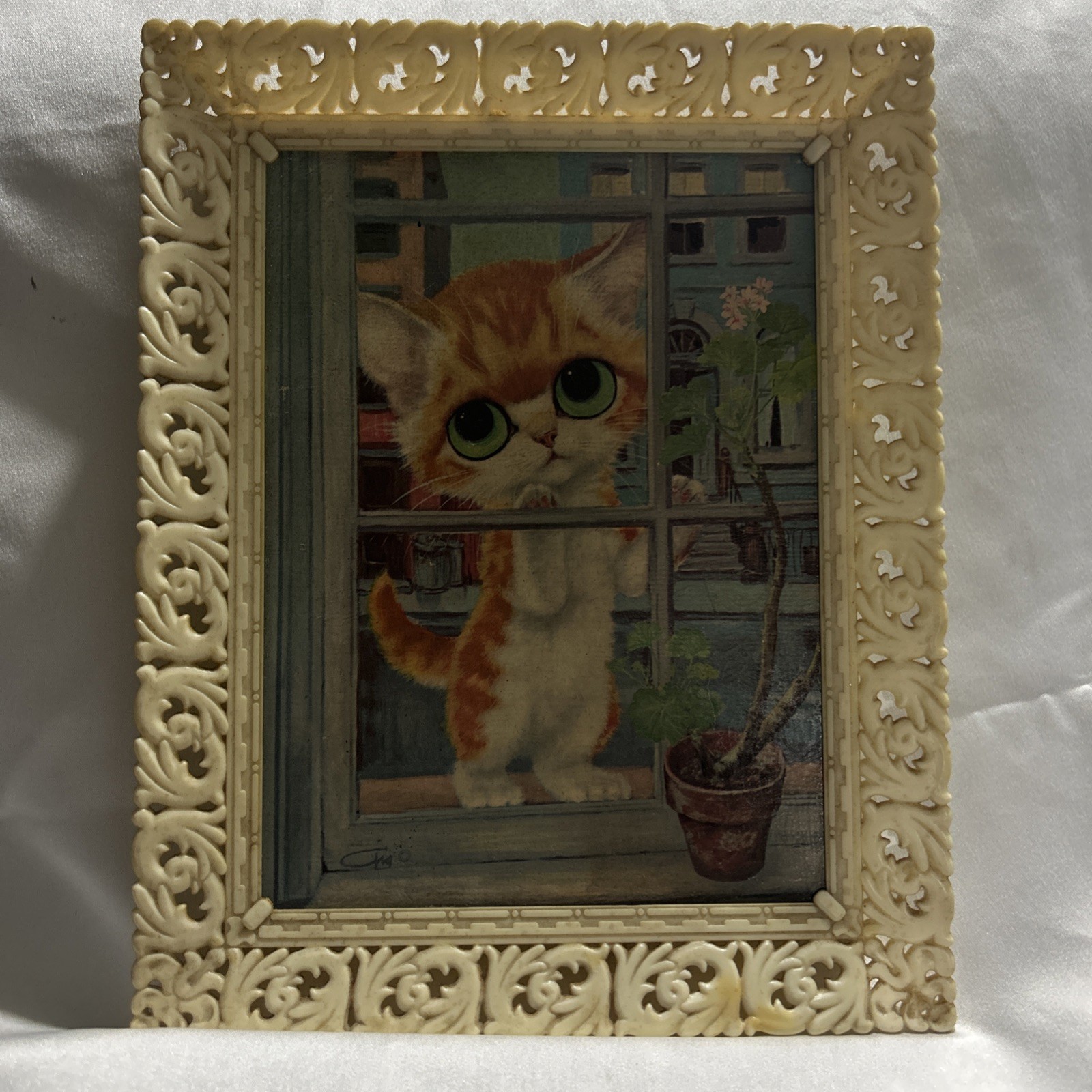 Vintage 1960’s Pitty Kitty by Artist GIG Framed Art Print Big Eyed Orange Tabby