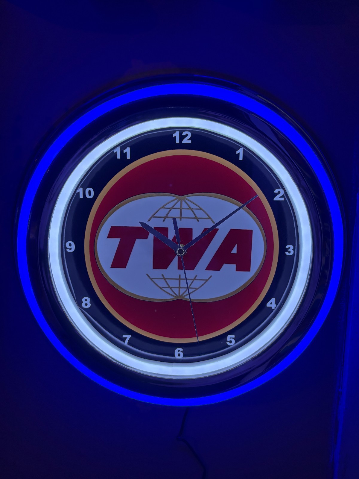 TWA Airline Airport Pilot Stewardess Man Cave Store Neon Style LED Clock Sign