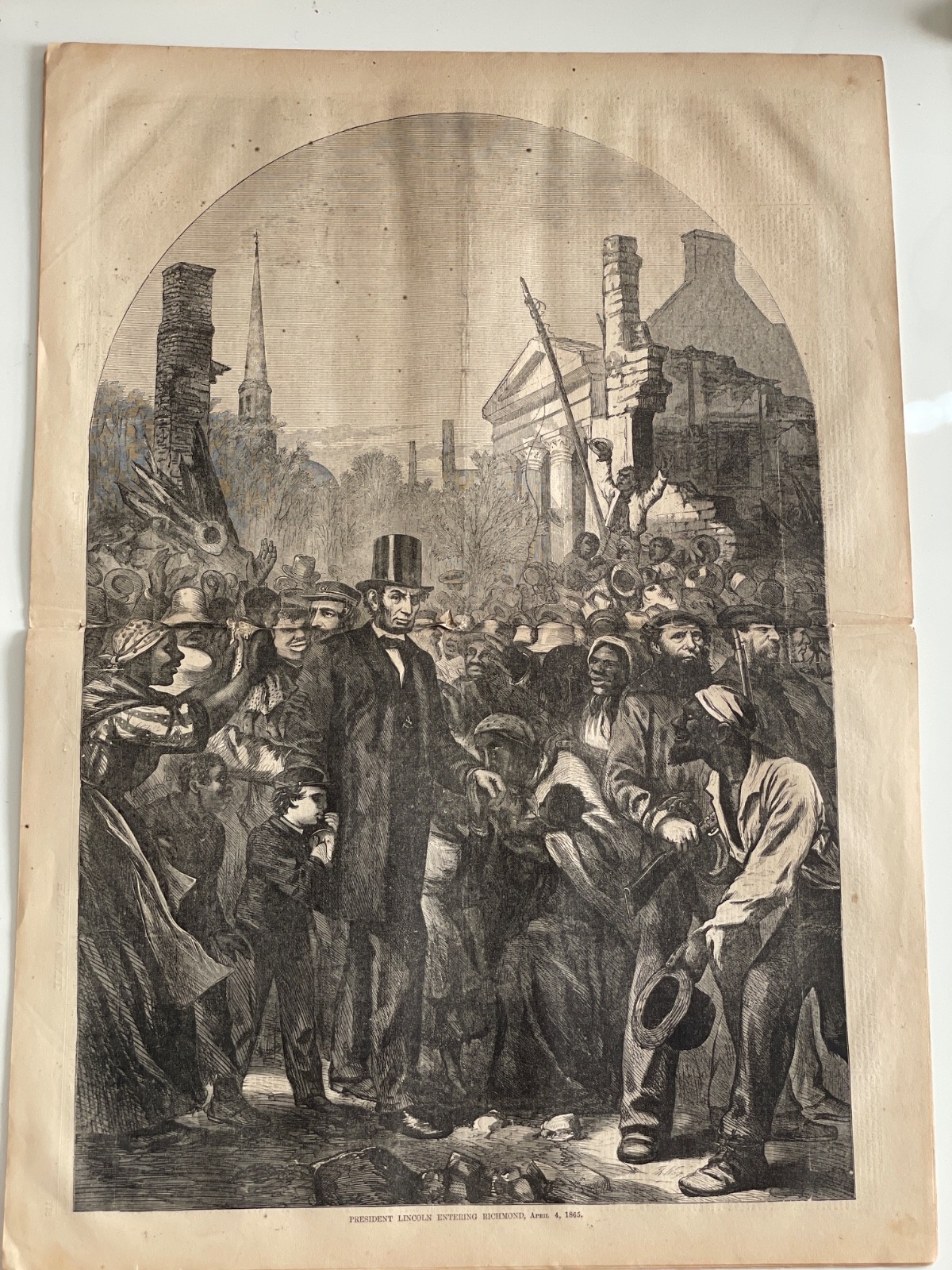 HARPER'S WEEKLY Feb 24, 1866 Lincoln Entering Richmond Civil War Civil Rights