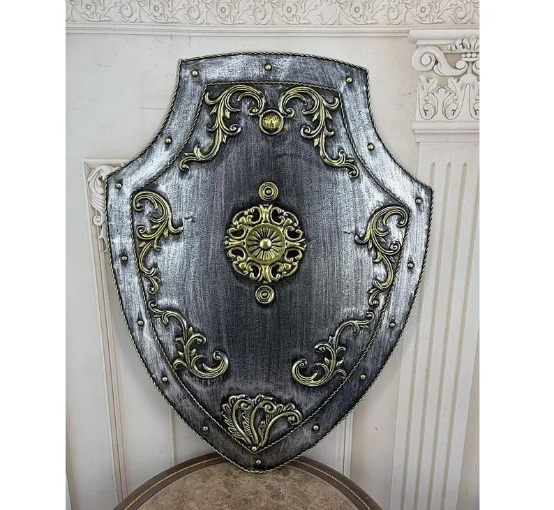 Medieval Knight Shield Metal Wall Decor Rustic Armor Art Gothic Heraldic Display
