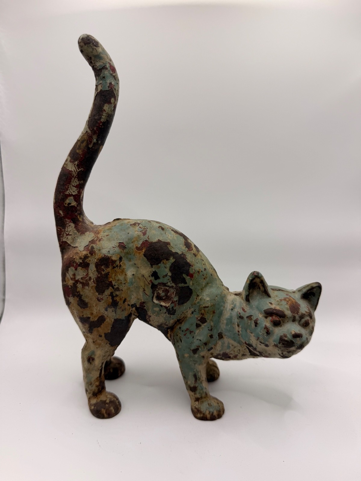 Vintage Hubley #216 Cast Iron Cat Doorstop 8” Heavy Painted Metal Antique