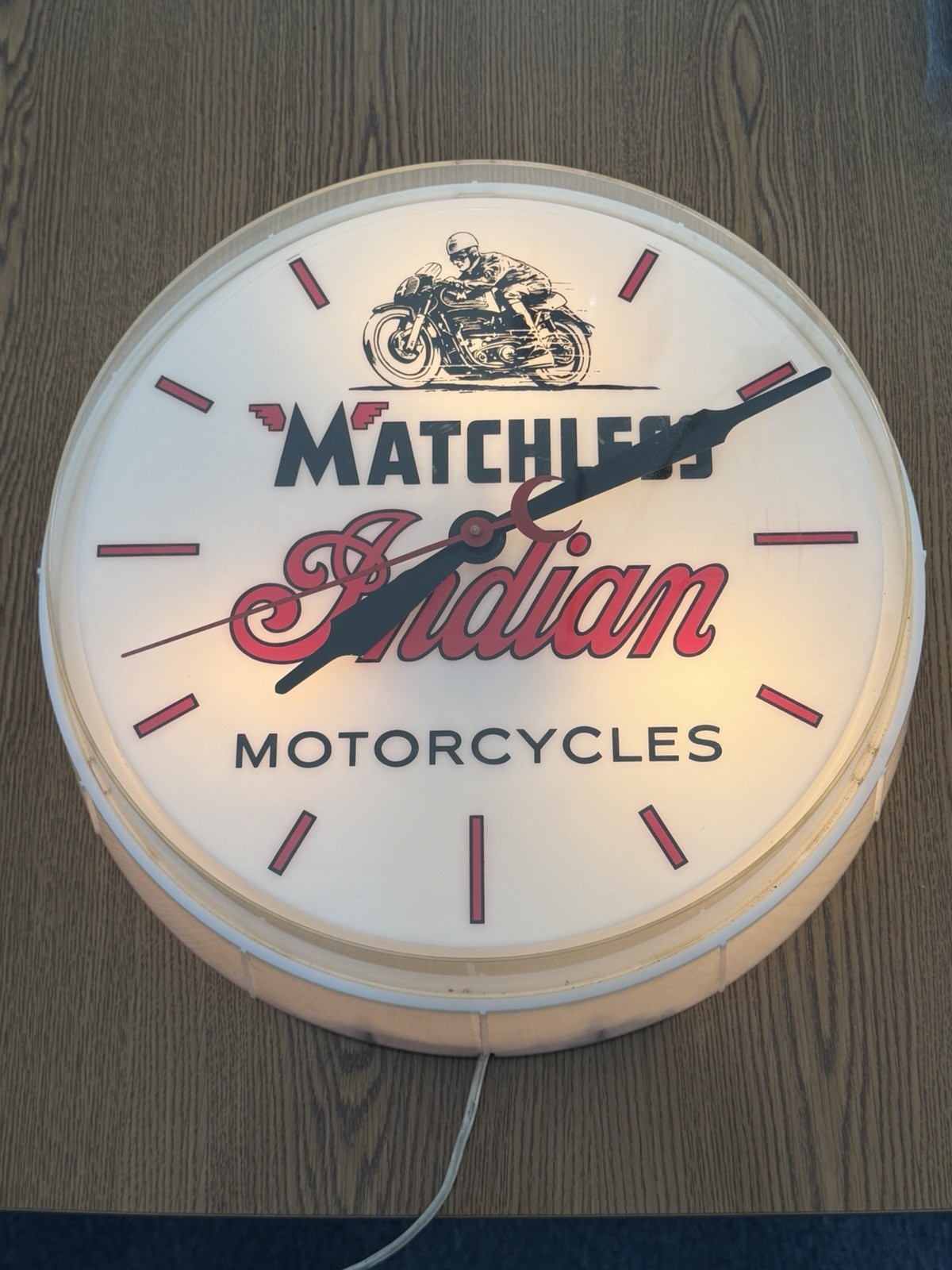 RARE 1950’S INDIAN MATCHLESS MOTORCYCLES LIGHTED CLOCK WORKING GREAT SHAPE