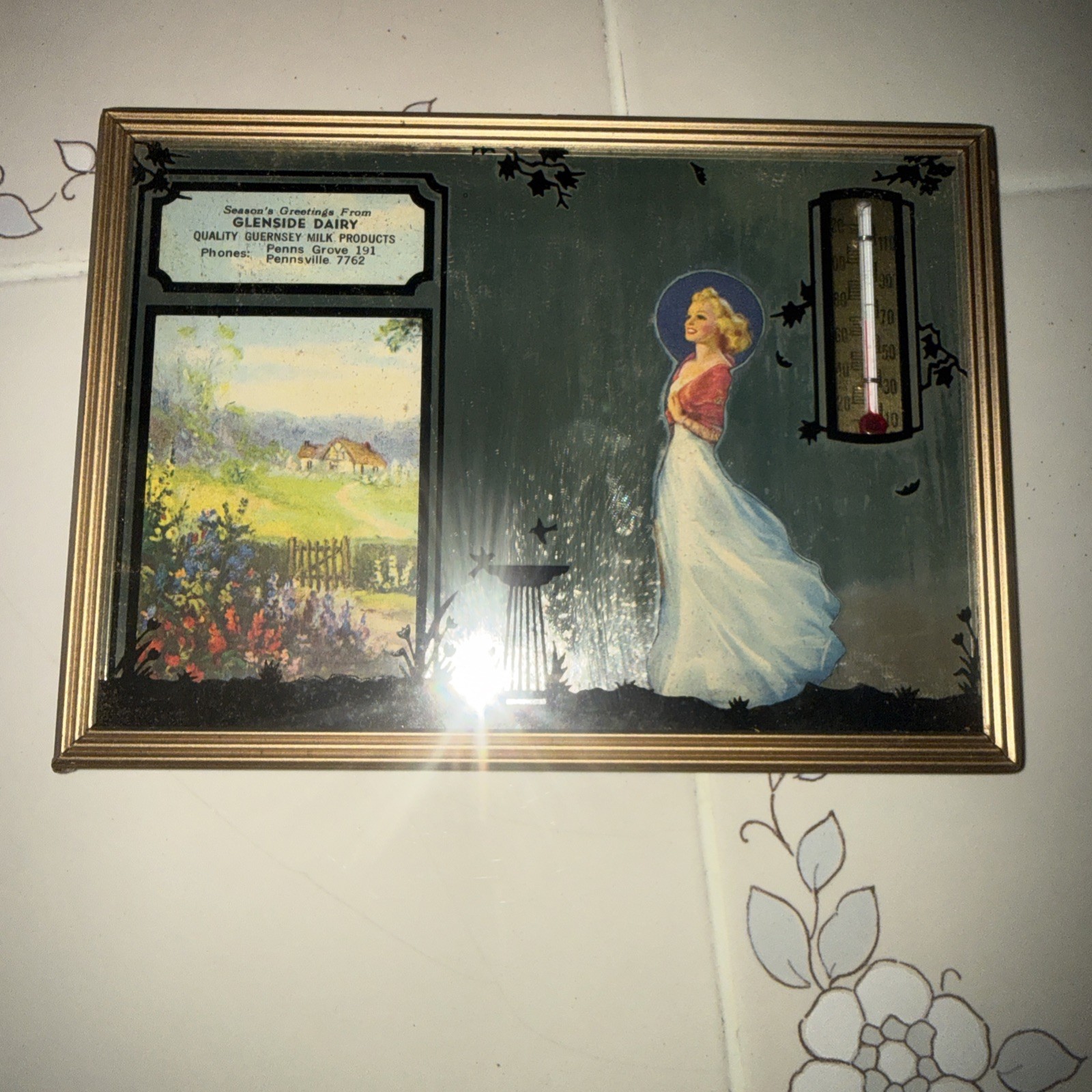 Penns Grove Pennsville New Jersey NJ Glenside Dairy Advertising Thermometer 1951