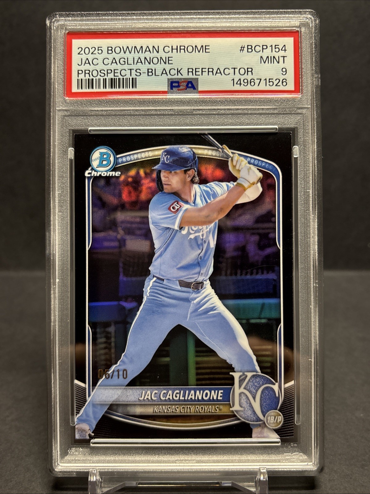 2025 Bowman Chrome Prospects Jac Caglianone Black Refractor /10 PSA 9