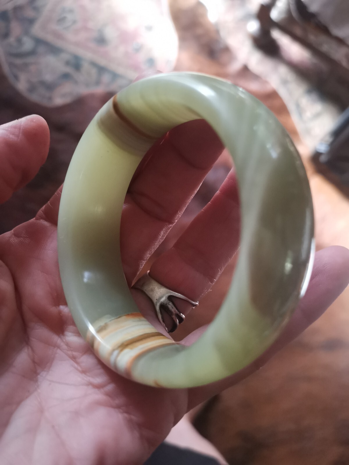 Unique, wide banded Solid Jade bangle. Finely Carved & Polished superb 