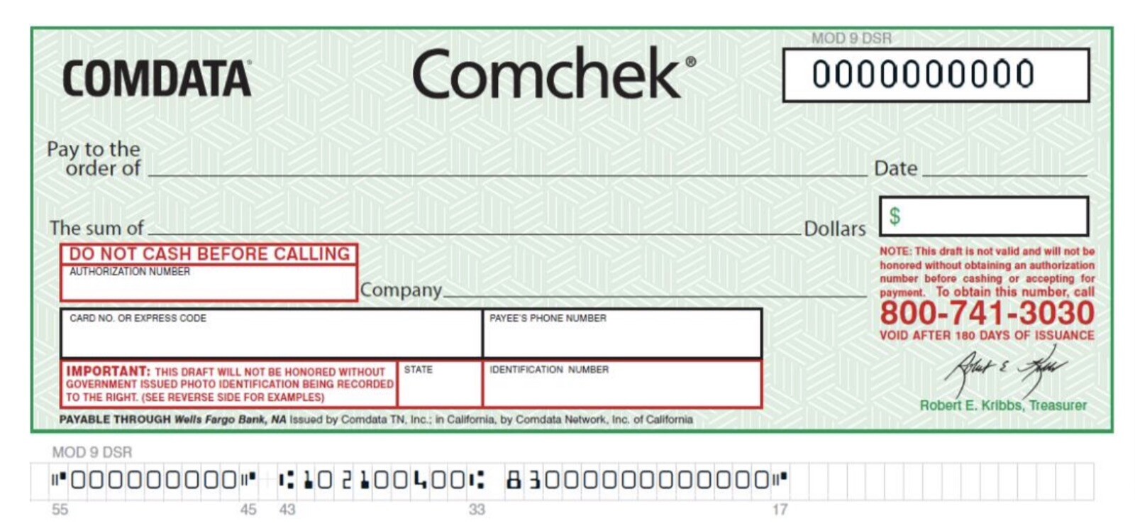 BLANK Green COMDATA Comchek - 20 Pack *FREE SHIPPING* Comcheck