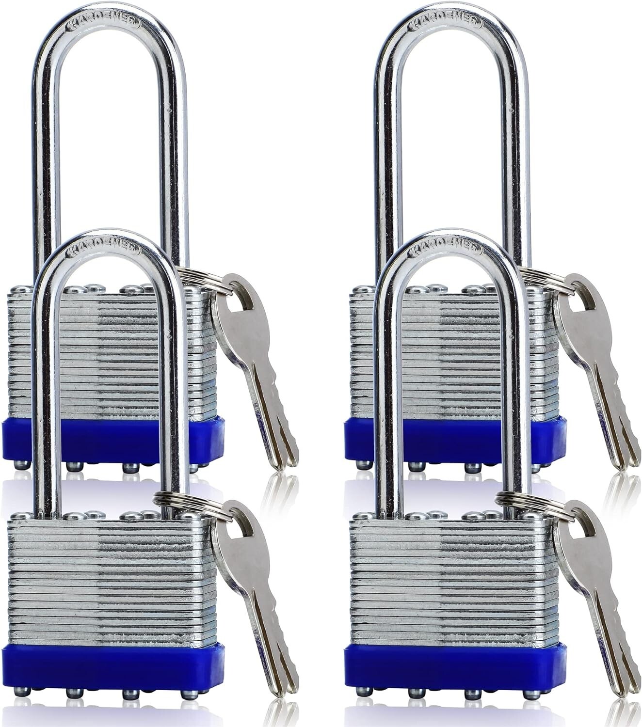 4 Pack Outdoor Padlocks with Keys Long Shackle Keyed Padlocks for Gate