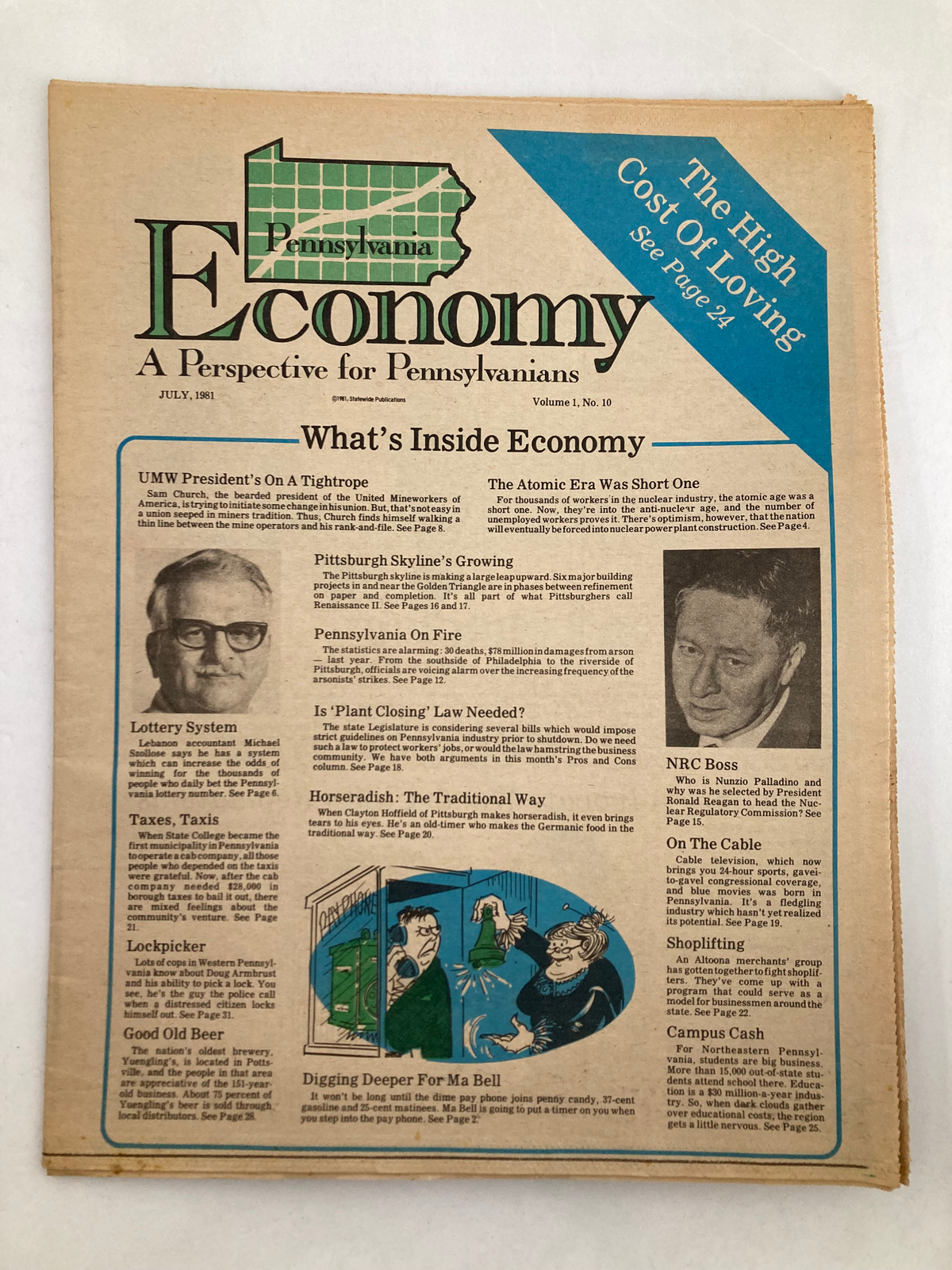 Pennsylvania Economy Tabloid July 1981 Vol 1 #10 UMW President's On A Tightrope