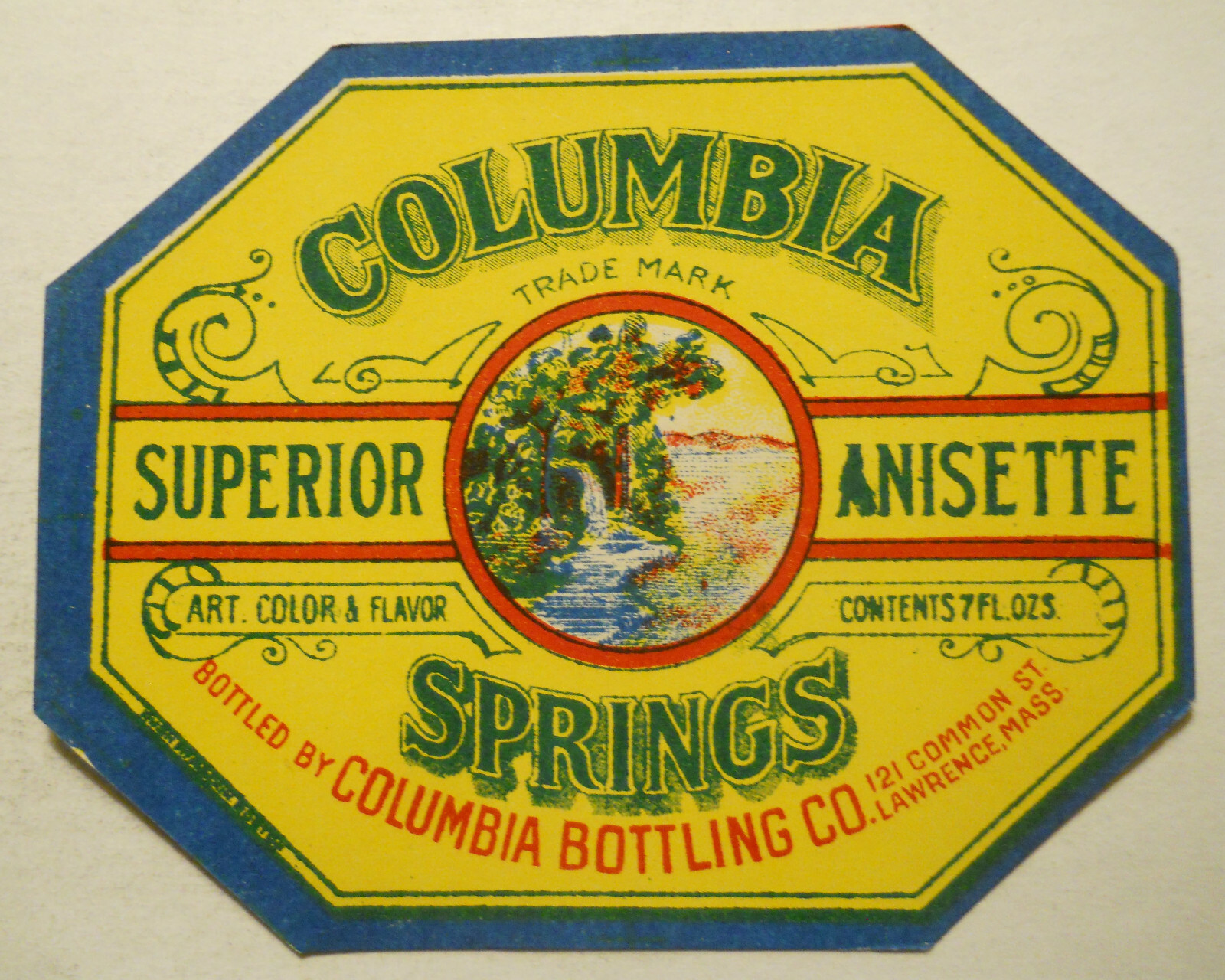 ca 1900\'s\'Columbia Springs Superior Anisette (Lawrence, MA) bottle label