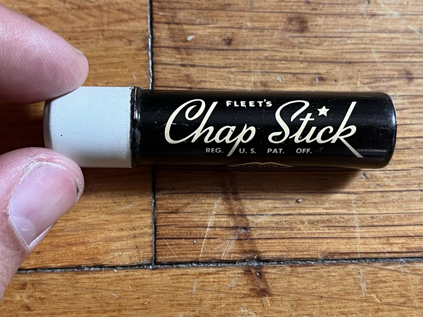 VINTAGE 1940s Fleet’s Chap Stick Metal Push Up Tube PLENTY LIP BALM LEFT