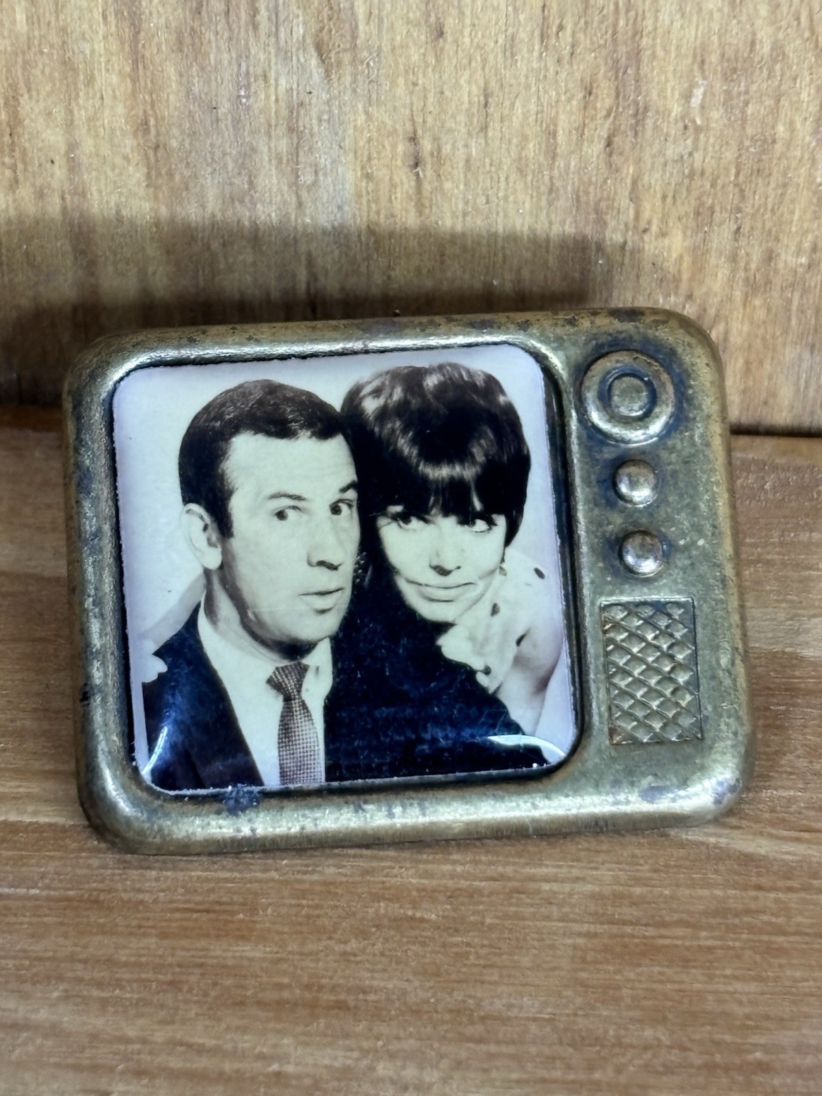 SCARCE 1970's Get Smart Don Adams Barbara Feldon Miniature Television Shaped Pin