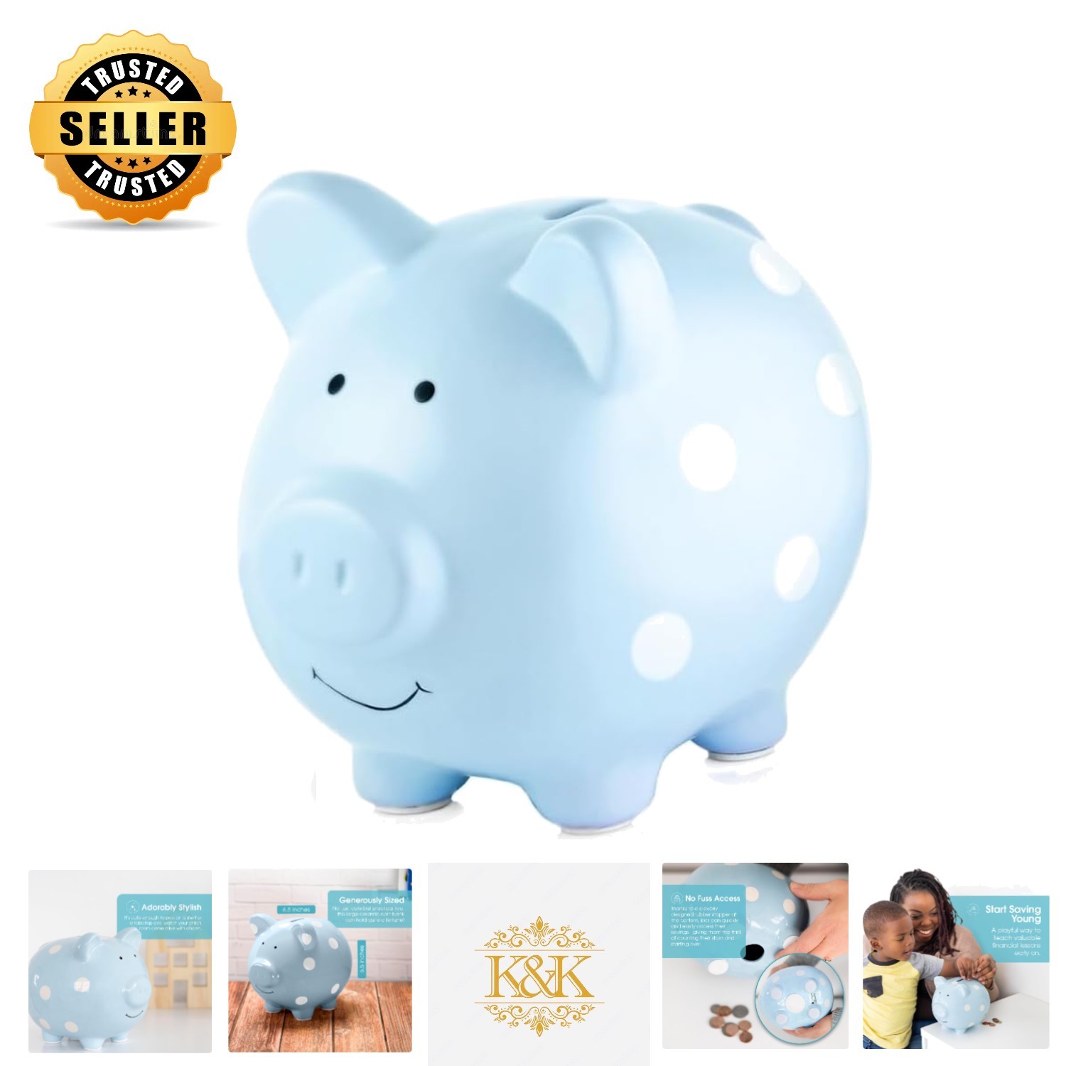 Delightful Blue Polka Dot Money Bank - Ideal for Baby Showers and Registries