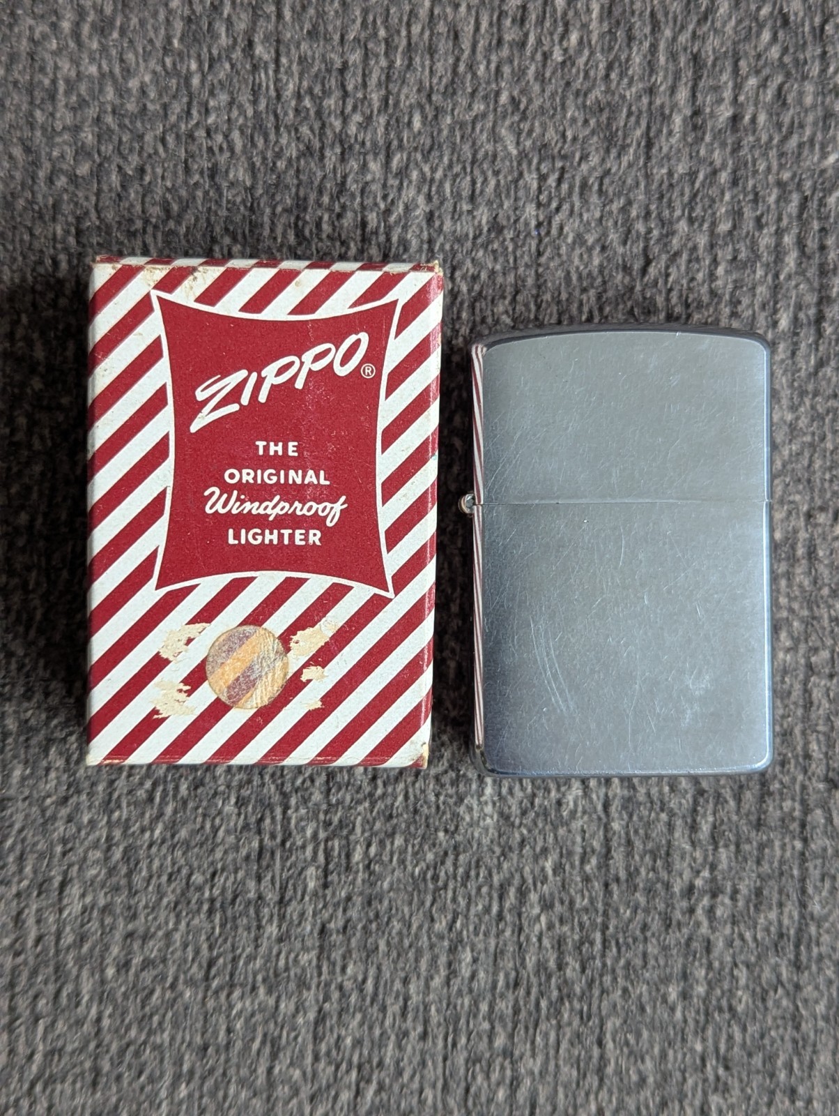 Vintage 1953-1955 Zippo Lighter Pat 2517191 Brushed Chrome Candy Stripe Box