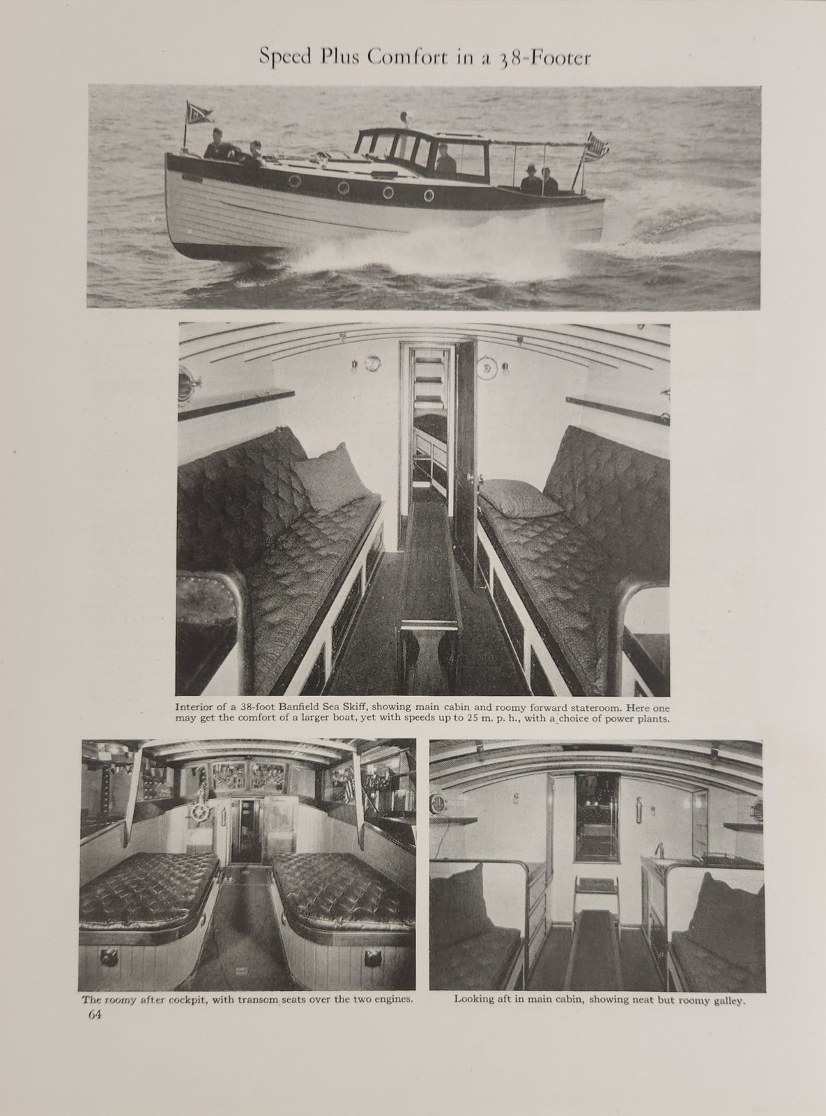 1927 Magazine Photo Banfield 38-Foot Sea Skiff Interior Stateroom & Cabin