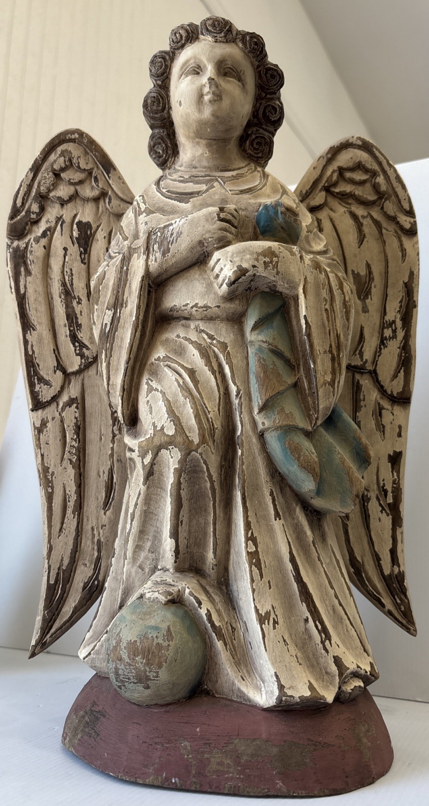 *RARE Find* Antique Hand Carved Wooden Angel ( Museum Boloit ) 17”