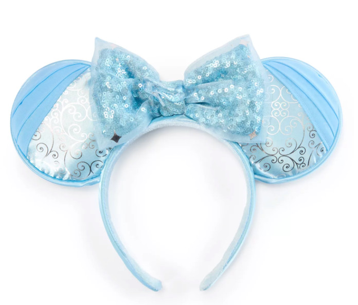Disney Parks Cinderella Shimmering Minnie Ears Blue Sequin Bow Headband - NEW