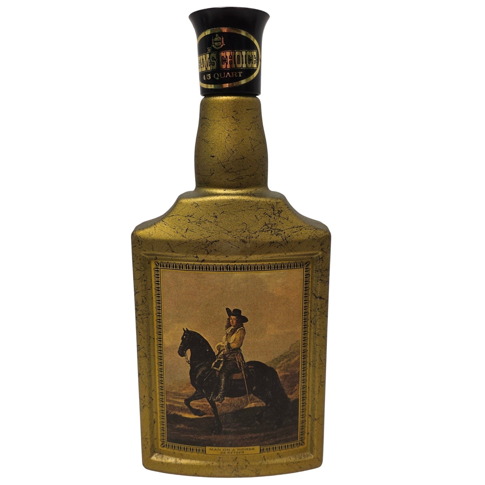 Vintage Beam\'s Choice Bourbon Decanter Gold Man on a Horse De Keyser 4/5 Quart*