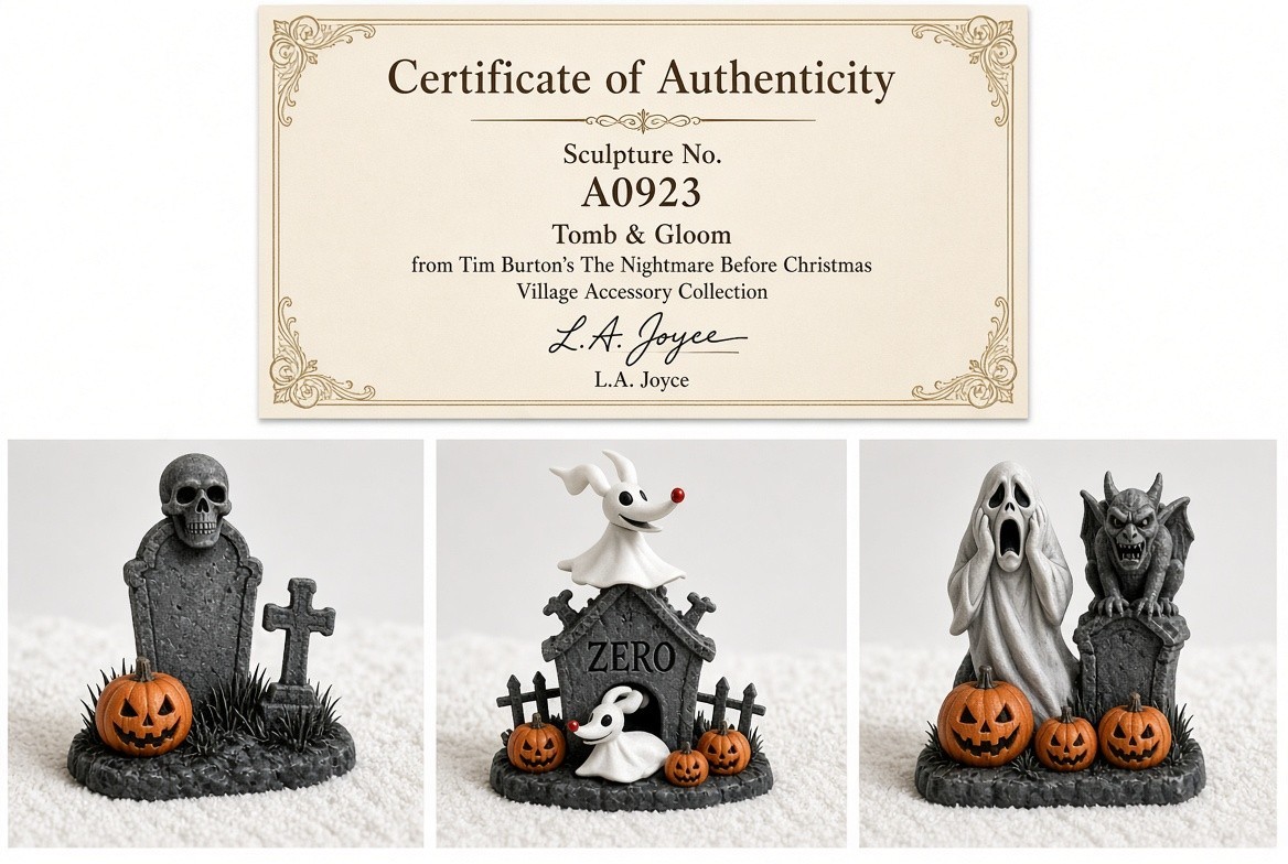 Hawthorne Village Tomb & Gloom Set NBC Nightmare Before Christmas 2005 COA
