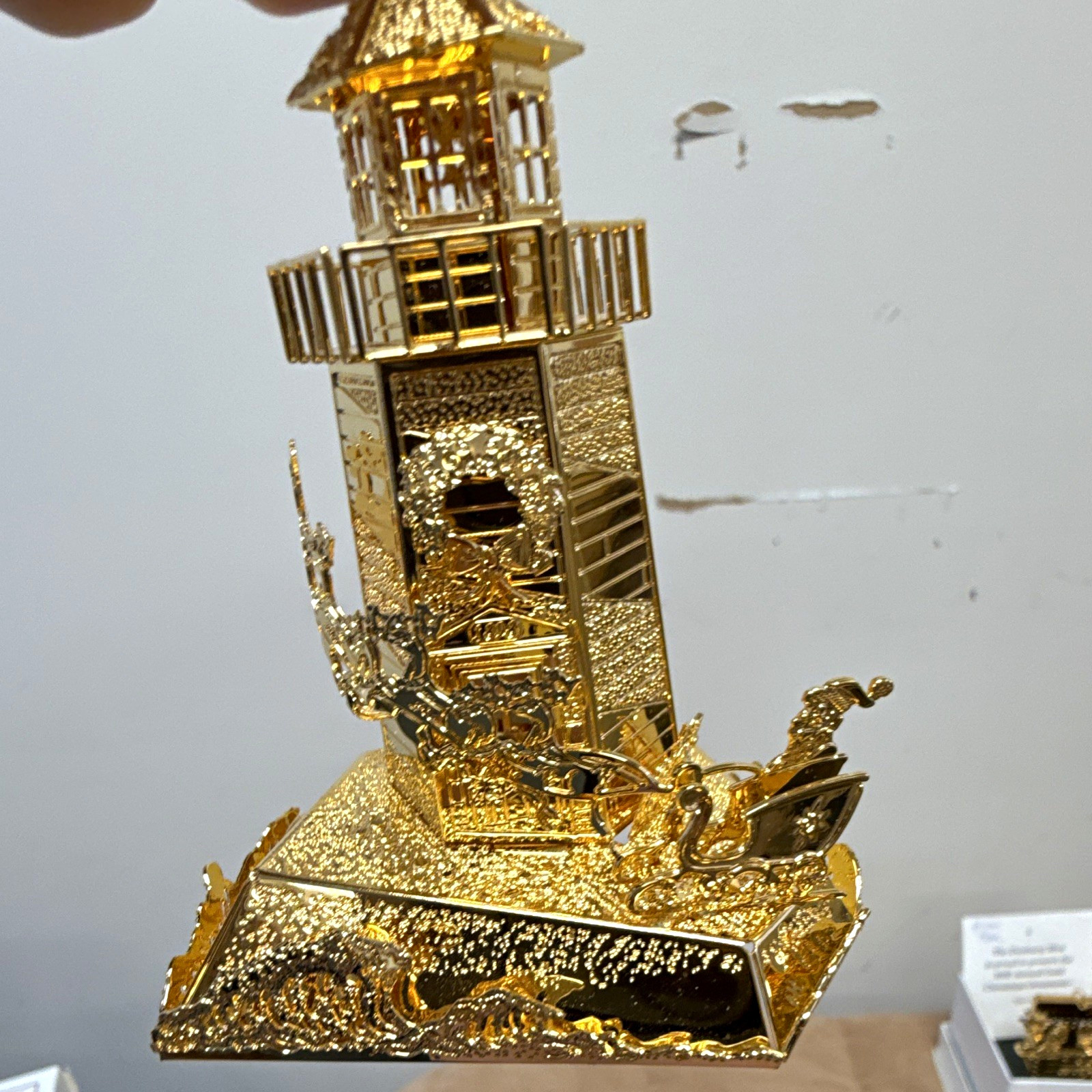 Danbury Mint 1998 Gold Christmas Ornament Lighthouse Hanging Metal Vintage