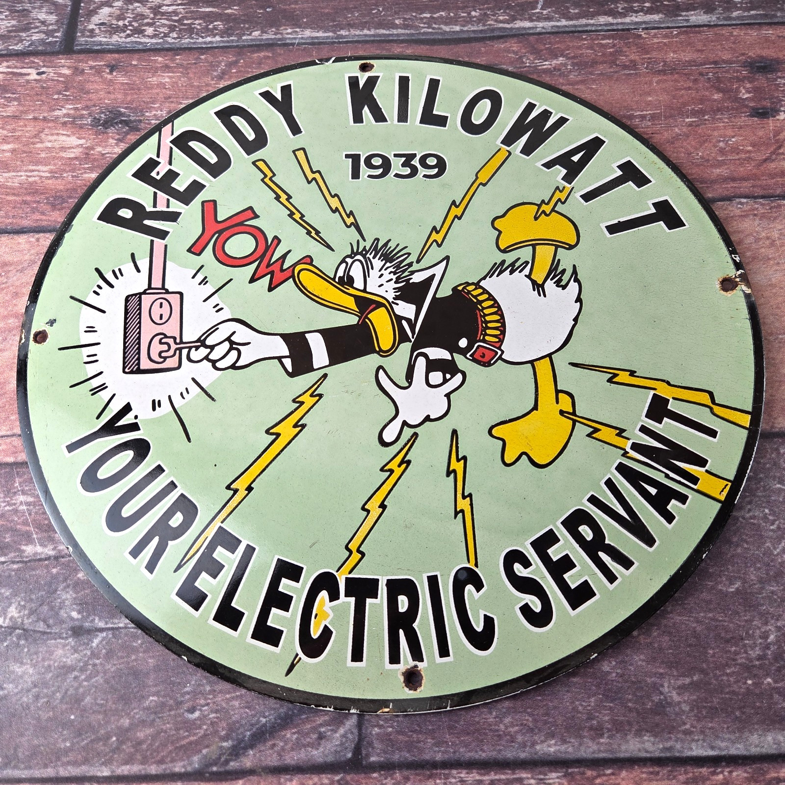 Vintage Reddy Kilowatt Porcelain Sign -  Advertising Gas Station Pump Sign