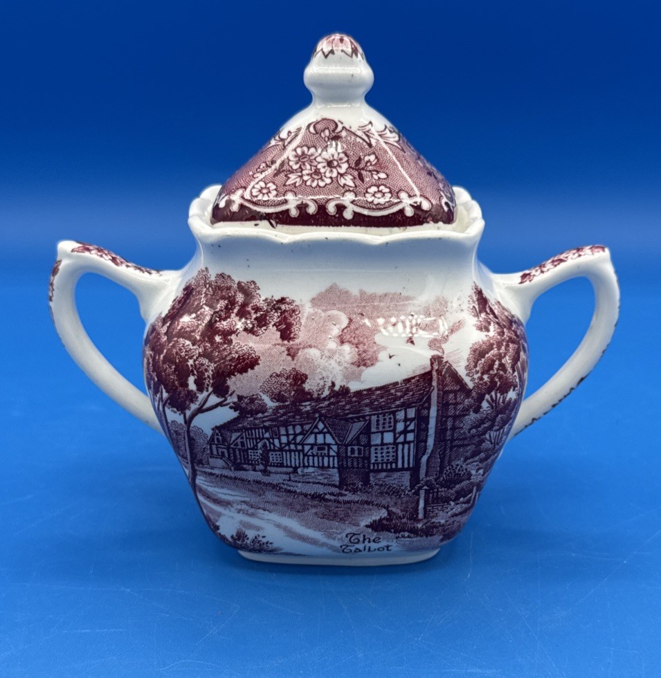 Vtg 1950-60s Grindley English Country Inn Pink Sugar Bowl w/Lid Staffordshire