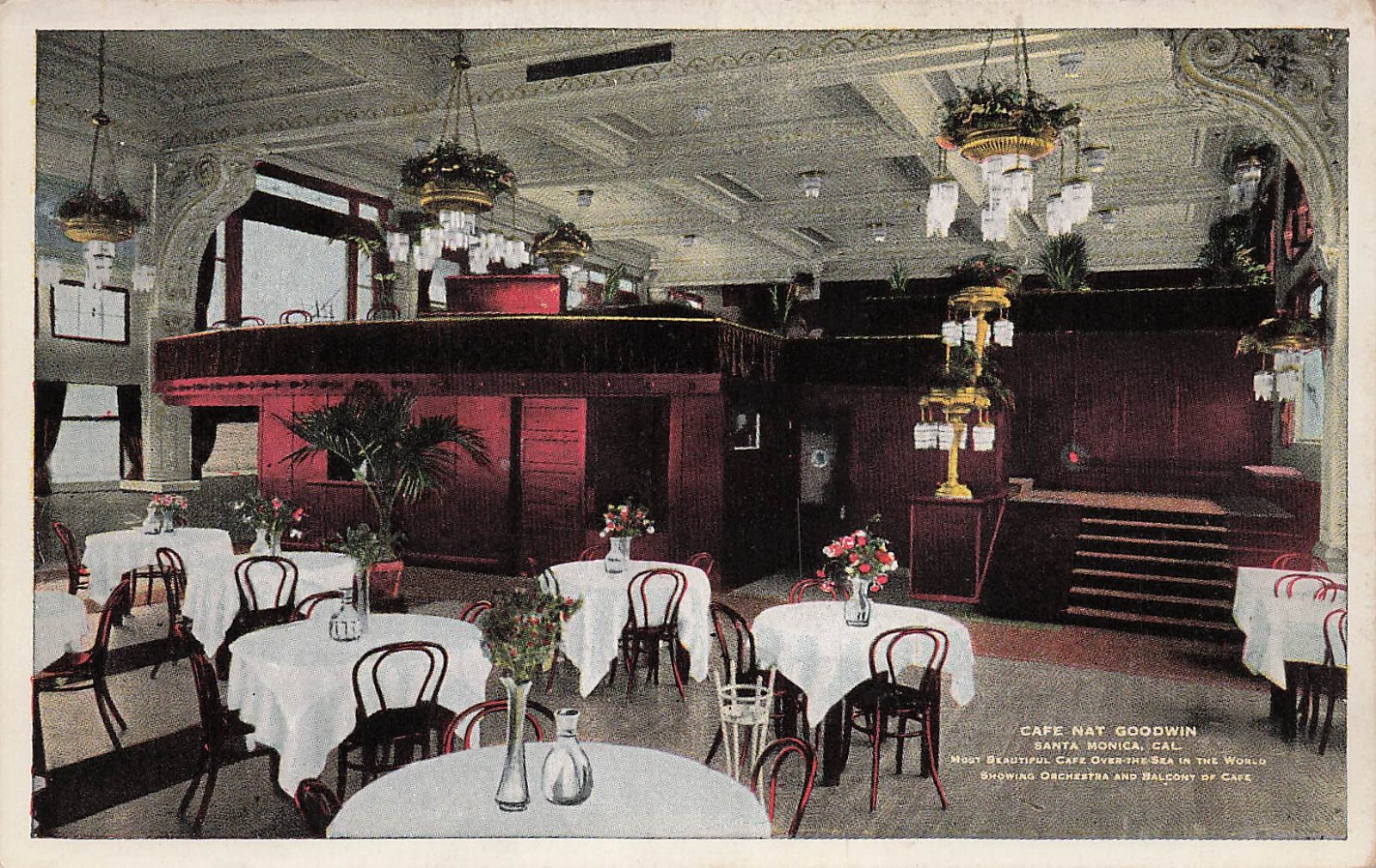 Los Angeles Santa Monica California Cafe Nat Goodwin Interior Vtg Postcard H20