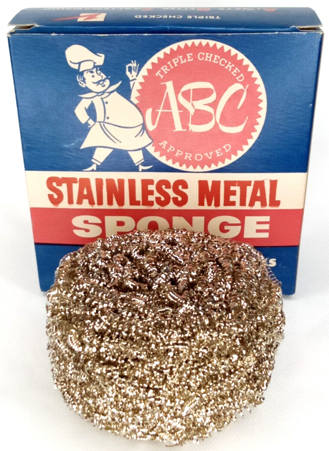 Antique 1940s Advertising ABC Stainless Metal Sponge With Original Box