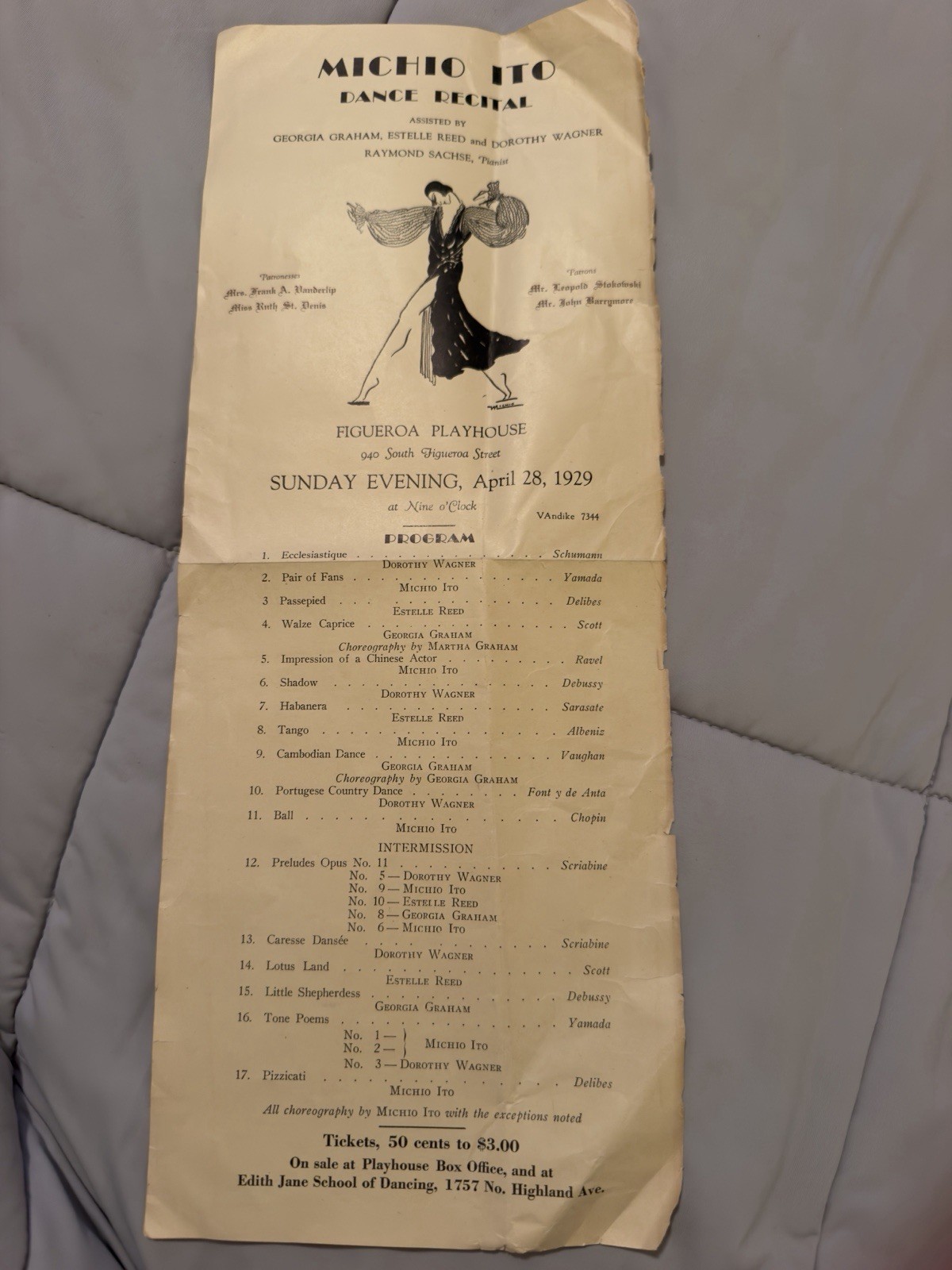 Rare 1929 Michio Ito Dance Recital Program - Figueroa Playhouse LA - Martha G.