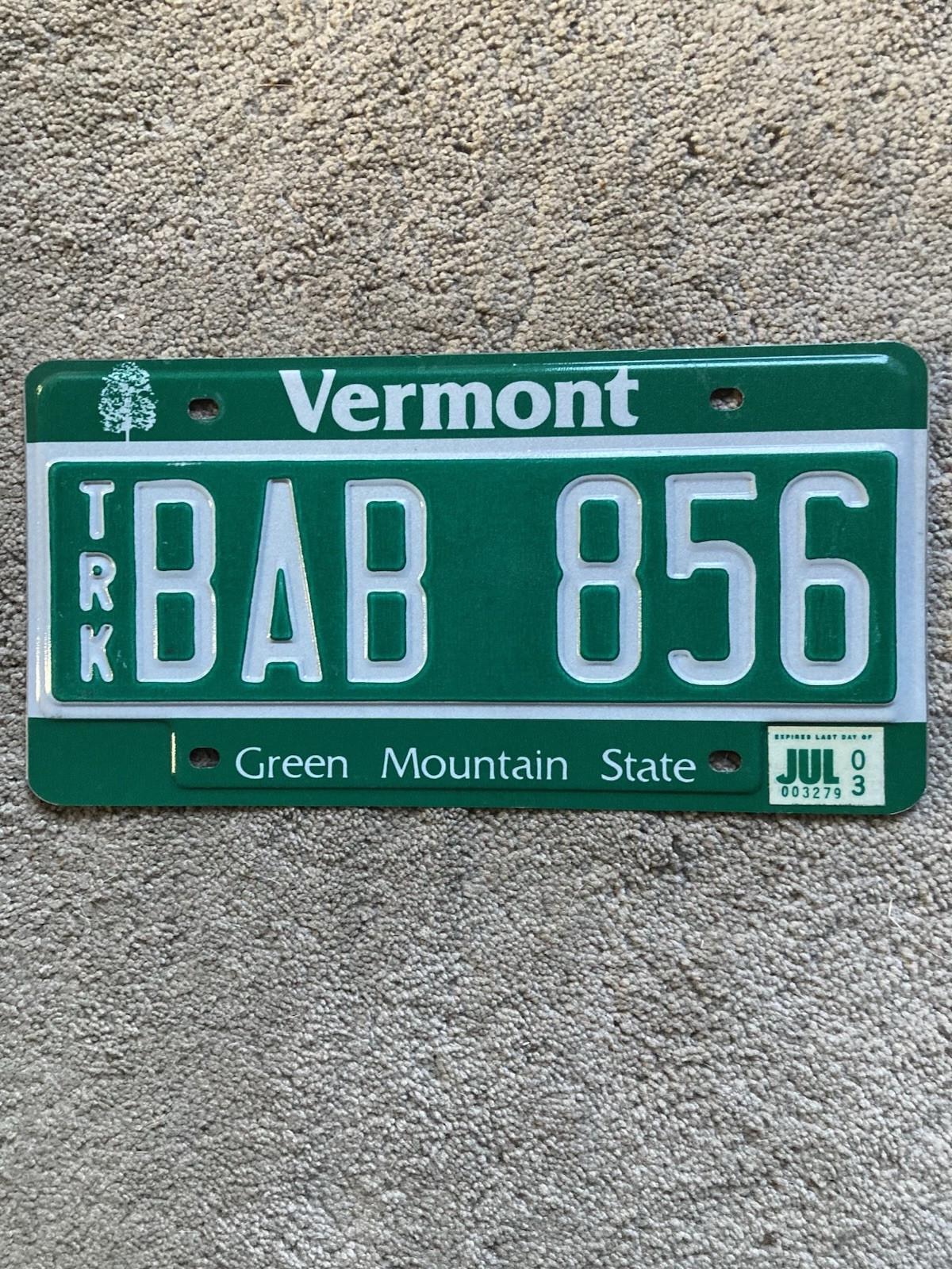 2003 Vermont Truck License Plate - BAB 856 - Nice Natural