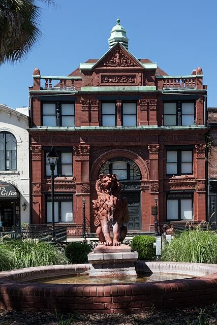 Savannah Georgia Cotton Exchange Building 1887 Historic Brick Facade Fountain