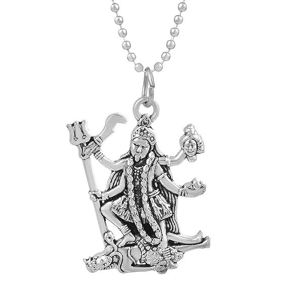 Silver Plated Goddess Kali Maa Kaali Pendant for Men & Women Jai Maa Kaalikaye