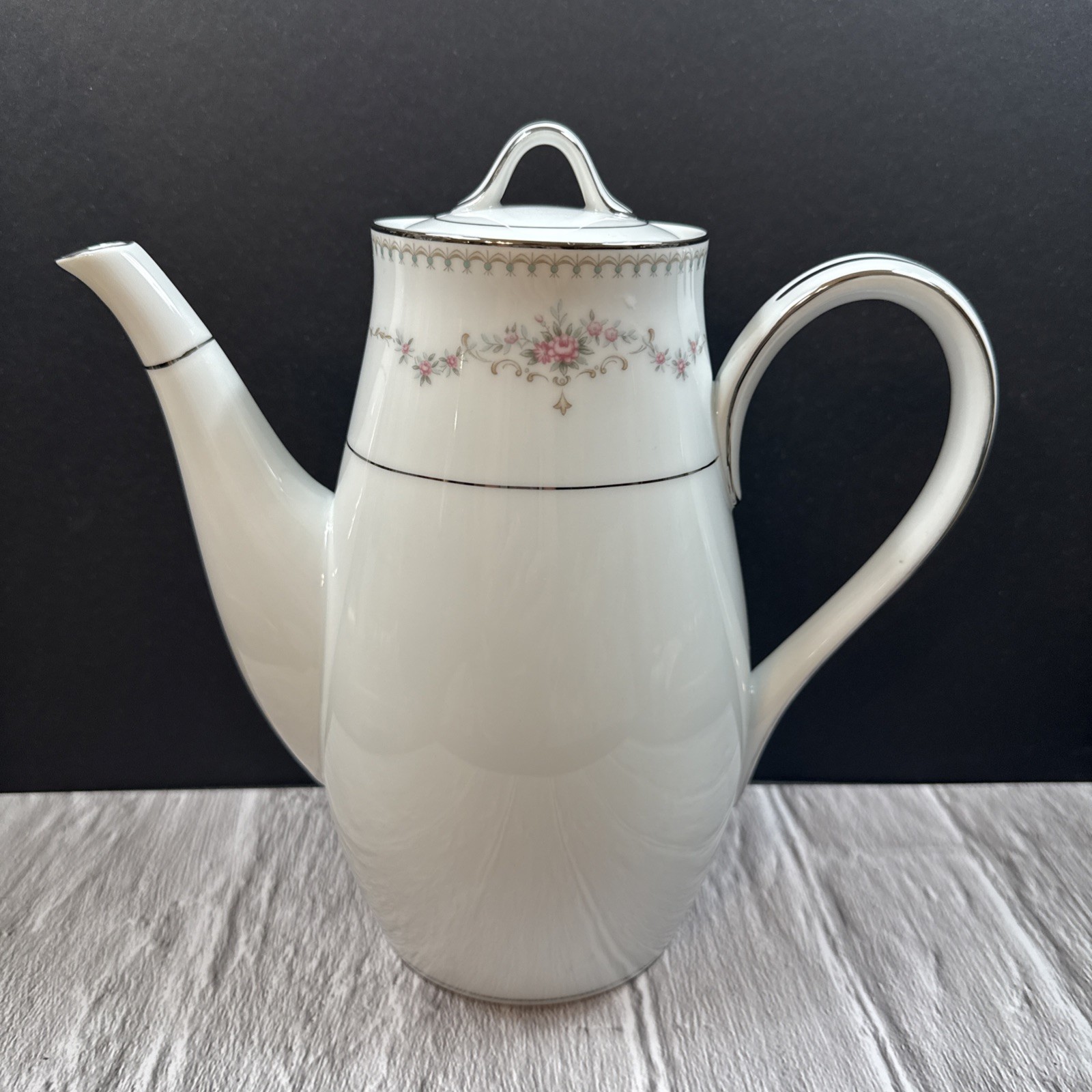Vintage Floral Noritake Fairmont Coffee Pot 6102 Silver Platinum Trim