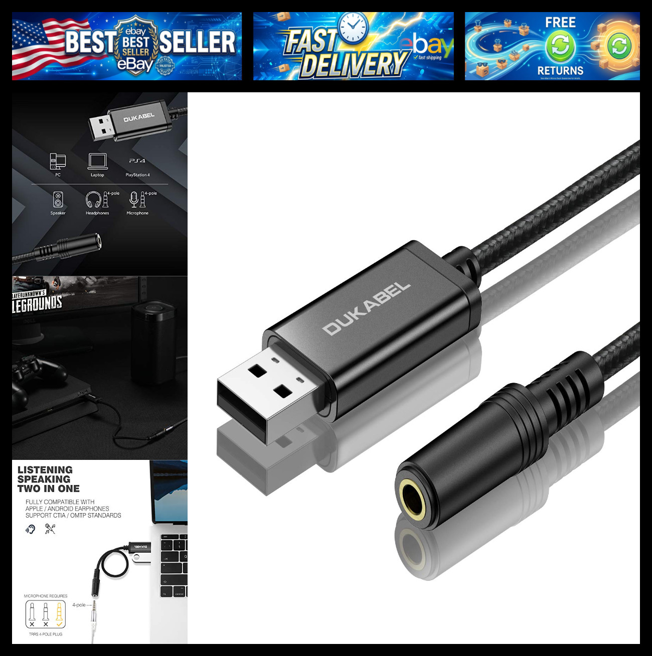 USB Headphone Adapter, External Sound Card for PC, PS4, PS5-2.4M
