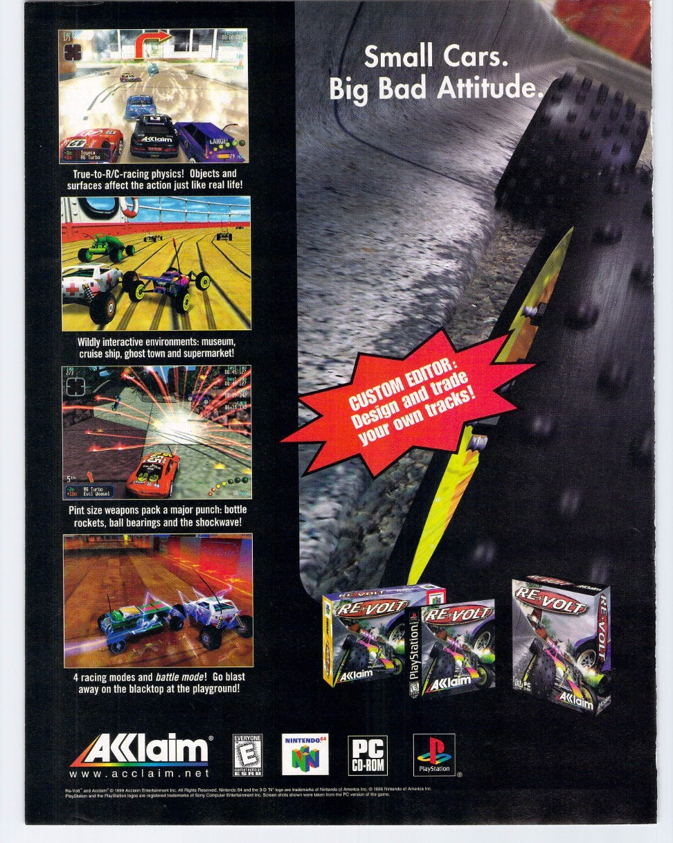 Vtg Print Ad Re-Volt Nintendo 64 N64 PS1 1999 Retro Gaming Promo Wall Art Decor