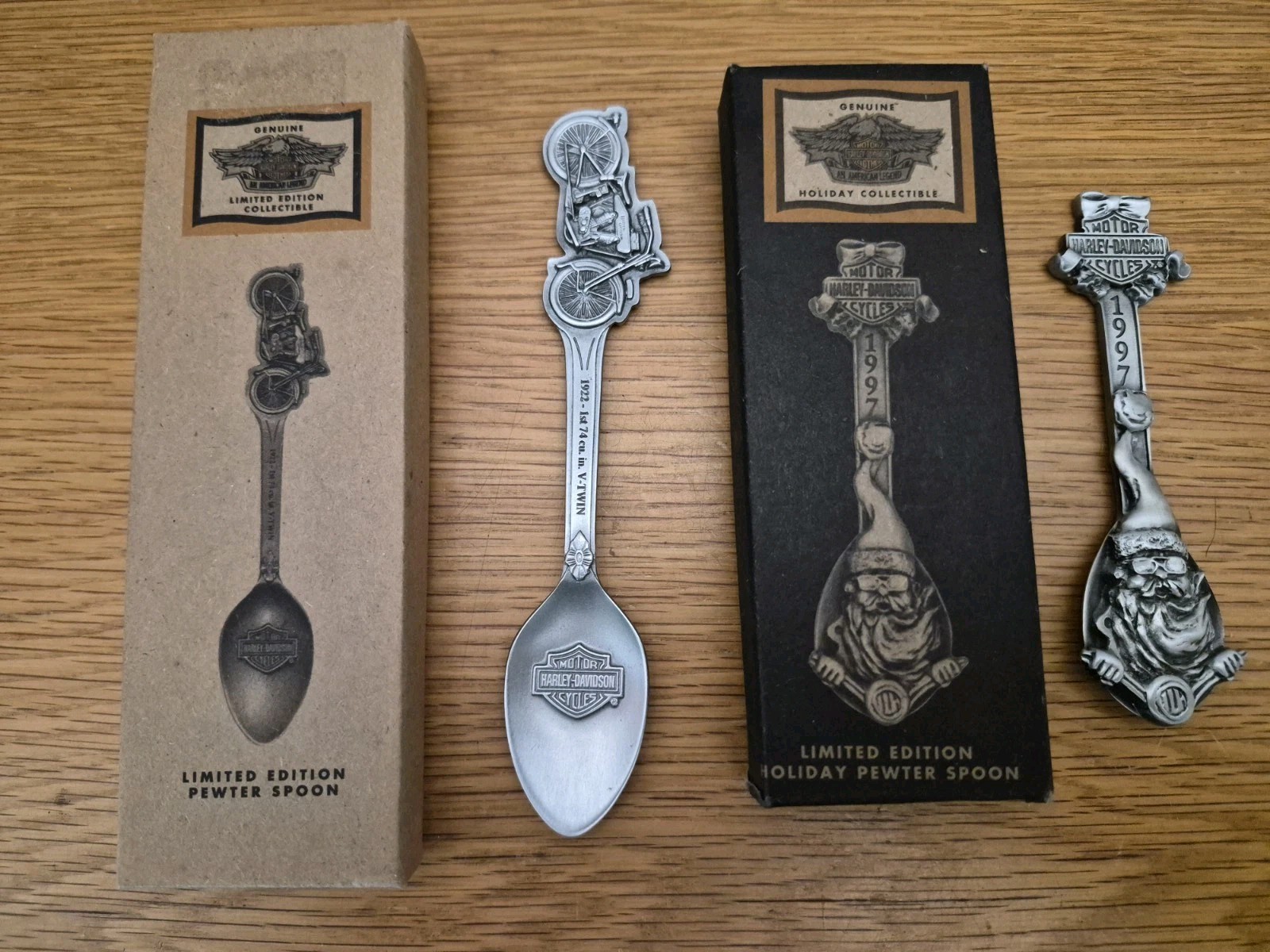 Harley Davidson L/E Pewter Spoons First V-Twin & 1997 Holiday Winter Ride