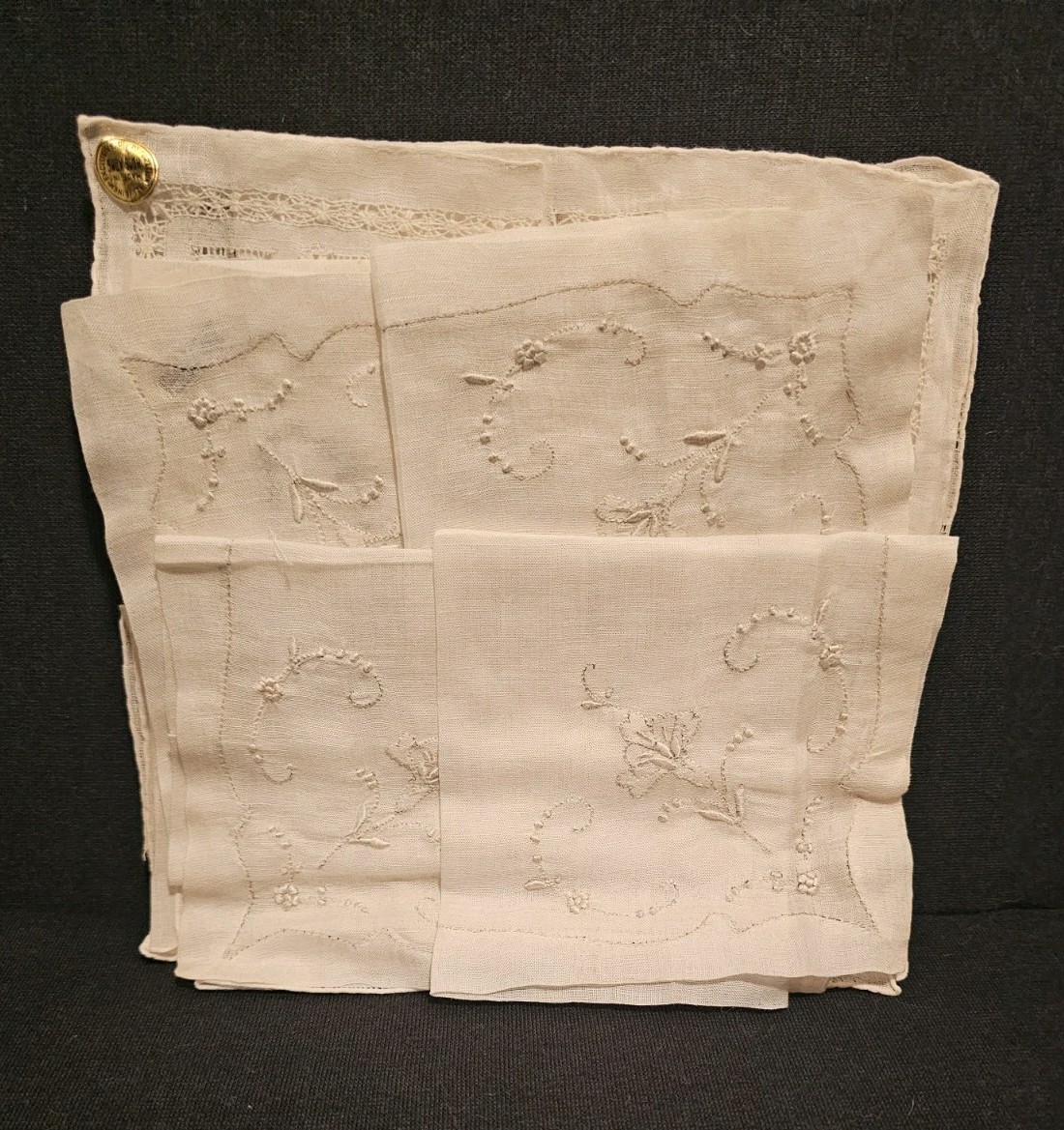Vintage Lot Of 6 White Linen Handkerchiefs Madeira, Irish Cotton Hankies