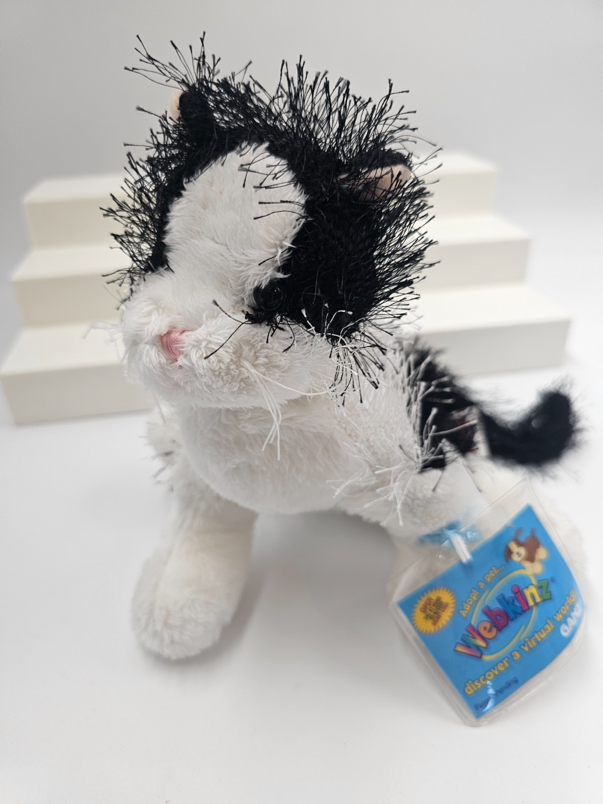 GANZ Webkinz BLACK & WHITE CAT Plush UNUSED CODE New RETIRED Kitten