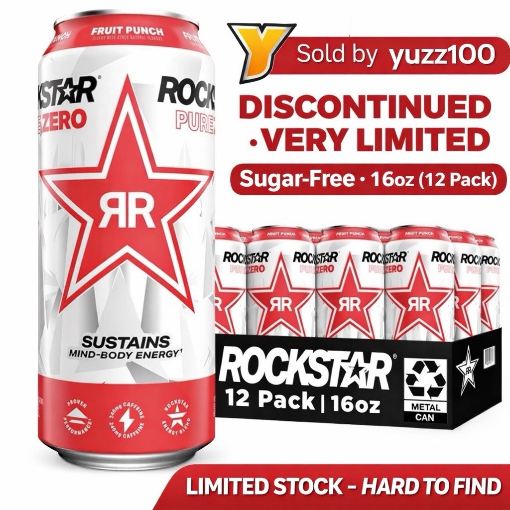 Rare Rockstar Pure Zero Fruit Punch 16oz 12Pack Sugar-Free – Almost Gone