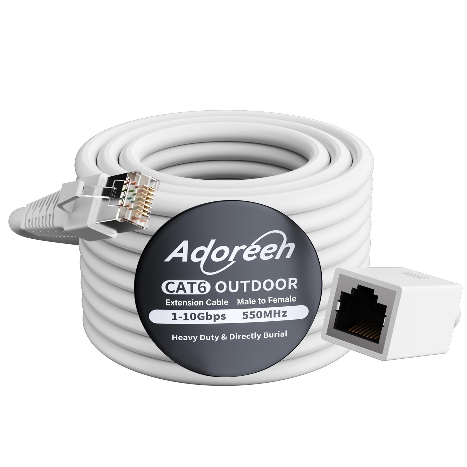 Adoreen Cat 6 Outdoor Ethernet Extension Cable 100 Ft White, High Speed Male ...