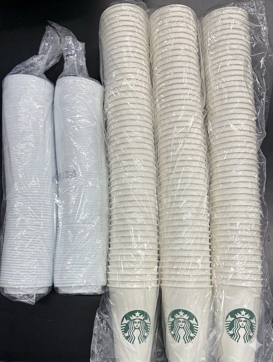 STARBUCKS disposable PAPER CUPS + Lids (16 oz) New & Sealed - 150 Count